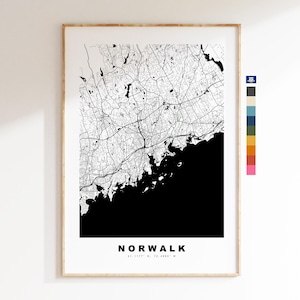 Norwalk Carte de la ville Imprimer - impression de carte - art de la carte - estampes ou impressions encadrées - minimaliste - États-Unis