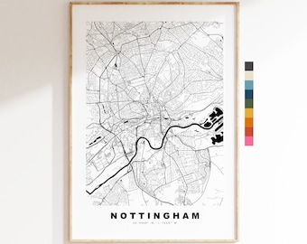 Nottingham Map Print - Minimalist City Map Poster - Map Art - UK - Nottingham Print - Nottingham Poster - Different Colours Available