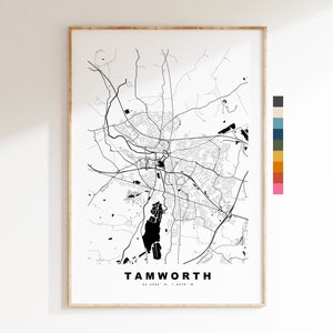 Impresión de mapa de Tamworth - Póster de mapa de ciudad minimalista - Arte de mapas - Reino Unido - Impresión de Tamworth - Póster de Tamworth - Diferentes colores disponibles