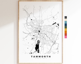Tamworth Map Print - Minimalist City Map Poster - Map Art - UK - Tamworth Print - Tamworth Poster - Different Colours Available