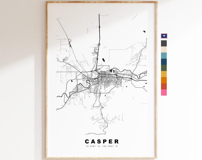 Casper Map Print - City Map Poster - Map Art - USA City Maps - Casper Print - Casper Poster - Minimalist City Map - Wyoming