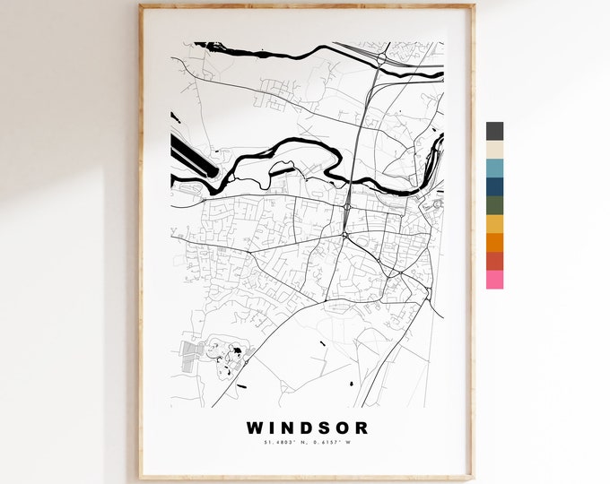 Windsor Map Print - Minimalist City Map Poster - Map Art - UK - Windsor Print - Windsor Poster - Different Colours Available