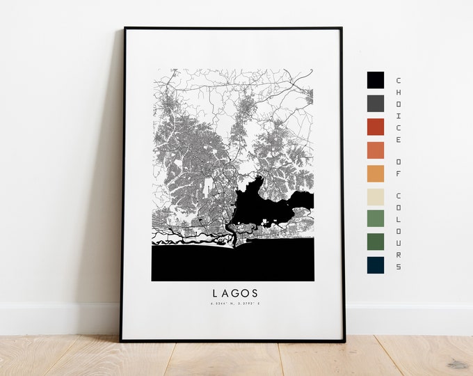 Lagos Map Print - City Map Poster - Map Art - Map Wall Art - Nigeria City Map - Lagos Print - Lagos Poster - Wall Art - Africa - Minimalist