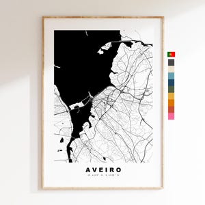 Aveiro Stadsplattegrond Print - kaartprint - kaartkunst - prints of ingelijste prints - minimalistisch - Portugal