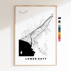Lower Hutt impression de carte - Carte de la ville minimaliste - Map Wall Art - Impressions ou impressions encadrées