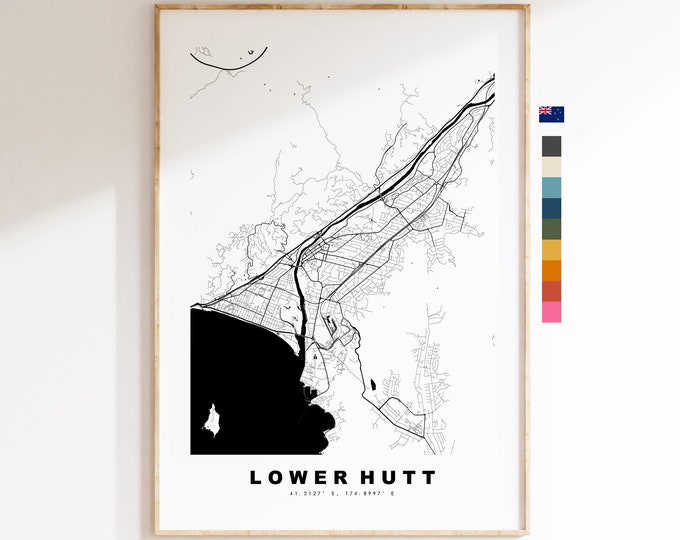 Lower Hutt Map Print - City Map Poster - Map Wall Art - New Zealand City Maps - Lower Hutt Print - Lower Hutt Poster - Minimalist City Map