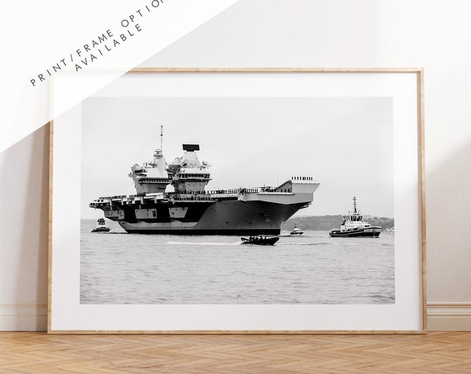 HMS Queen Elizabeth - Photography Print - Portsmouth and Southsea Prints - Wall Art -  Frame and Canvas Options - Landscape - BW