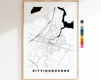 Sittingbourne Map Print - Minimalist City Map Poster - Map Art - UK - Sittingbourne Print - Poster - Different Colours Available
