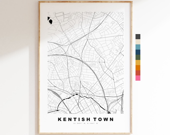 Kentish Town Map Print - Minimalist City Map Poster - Map Art - London, UK - Kentish Town Print - Poster - Different Colours Available