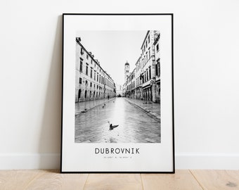Dubrovnik City Poster Print - Black and White Minimalist City Print - Coordinates - Dubrovnik Poster - Dubrovnik Art Print - Croatia - Gift