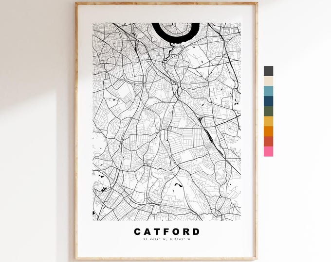 Catford Map Print - Minimalist City Map Poster - Map Art - UK - Catford Print - Catford, London - Different Colours Available