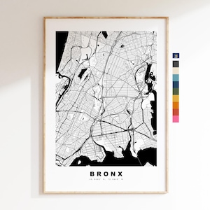 The Bronx Carte de la ville Imprimer - impression de carte - art de la carte - estampes ou impressions encadrées - minimaliste - États-Unis