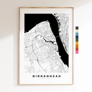 Impresión de mapa de Birkenhead - Póster de mapa de ciudad minimalista - Arte de pared con mapas - Reino Unido - Impresión de Birkenhead - Póster de Birkenhead - Diferentes colores disponibles