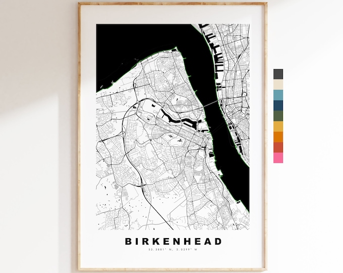 Birkenhead Map Print - Minimalist City Map Poster - Map Wall Art - UK - Birkenhead Print - Birkenhead Poster - Different Colours Available