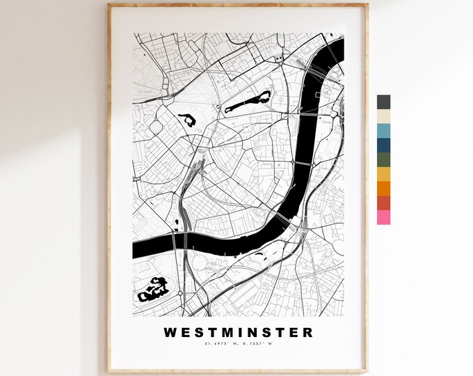 Westminster Map Print - Minimalist City Map Poster - Map Art - London, UK - Westminster Print - Poster - Different Colours Available