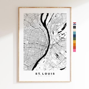 St Louis Carte de la ville Imprimer - impression de carte - art de la carte - estampes ou impressions encadrées - minimaliste - États-Unis