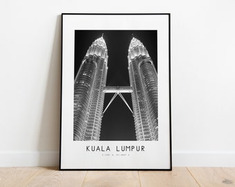 Kuala Lumpur City Poster Print - Black and White Minimalist City Print - Coordinates - Kuala Lumpur Poster - Kuala Lumpur Art Print - Gift