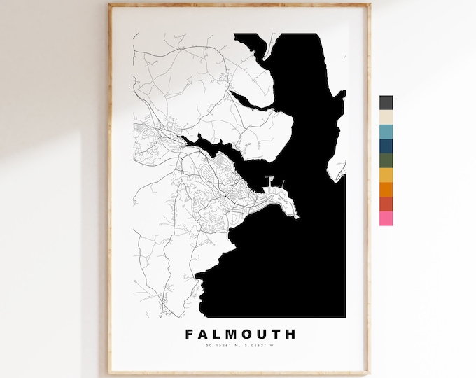 Falmouth Map Print - City Map Poster - Map Art - Map Wall Art - UK City Map - Falmouth Print - Coventry Poster - Wall Art - Map Poster
