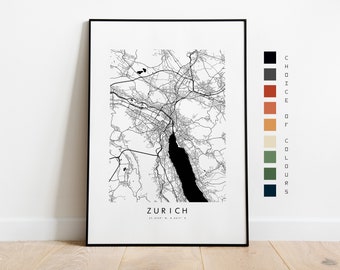 Zurich Map Print - City Map Poster - Map Art - Map Wall Art - Switzerland City Map - Zurich Print - Zurich Poster - Wall Art - Europe