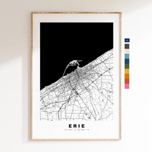 Erie Stadsplattegrond Print - kaartprint - kaartkunst - prints of ingelijste prints - minimalistisch - Verenigde Staten