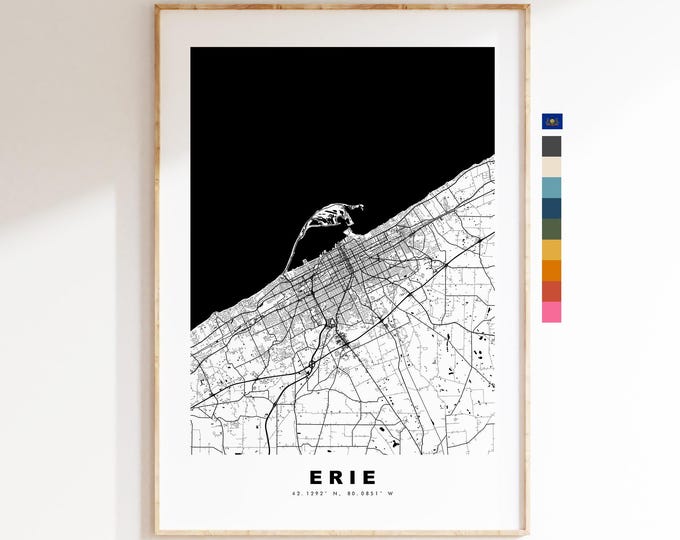 Erie Map Print - City Map Poster - Map Art - USA City Maps - Erie Print - Erie Poster - Minimalist City Map - Pennsylvania