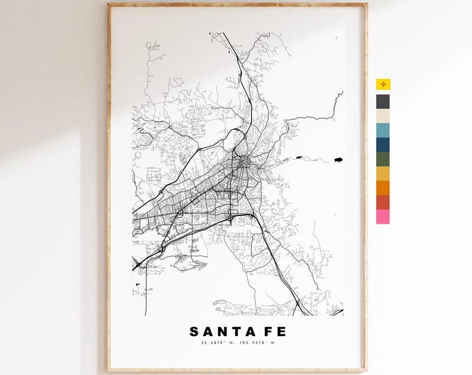Santa Fe Map Print - City Map Poster - Map Art - USA City Maps - Santa Fe Print - Santa Fe Poster - Minimalist City Map - New Mexico