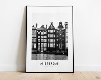 Amsterdam City Poster Print - Black and White Minimalist City Print - Coordinates - Amsterdam Map - Amsterdam Art Print - Netherlands - Gift