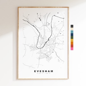 Evesham Karte Druck - Minimalistische Stadt Karte Poster - Karte Wandkunst - UK - Evesham Druck - Evesham Poster - verschiedene Farben erhältlich