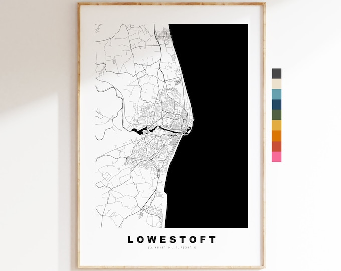 Lowestoft Map Print - Minimalist City Map Poster - Map Wall Art - UK - Lowestoft Print - Lowestoft Poster - Different Colours Available