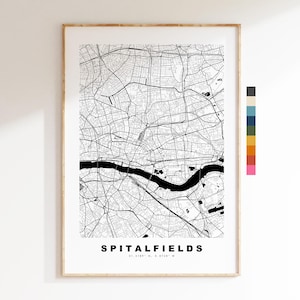 Impresión del mapa de Spitalfields - Póster minimalista de mapa urbano - Arte cartográfico - Reino Unido - Impresión de Spitalfields - Spitalfields, Londres - Diferentes colores disponibles