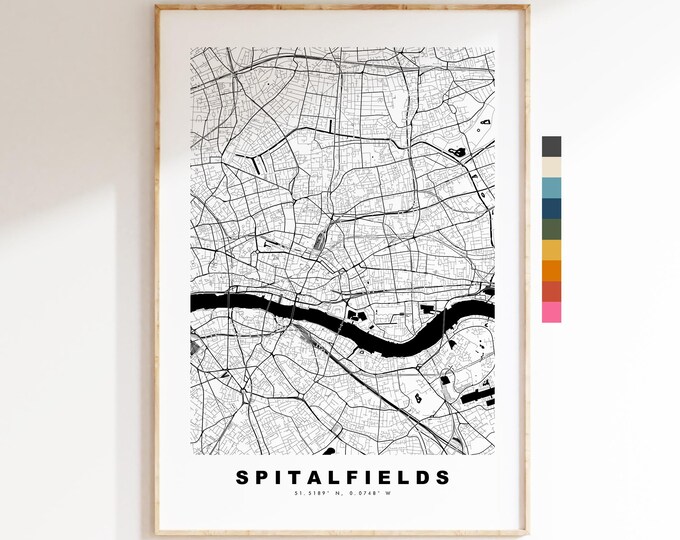 Spitalfields Map Print - Minimalist City Map Poster - Map Art - UK - Spitalfields Print - Spitalfields, London - Different Colours Available