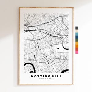 Impresión del mapa de Notting Hill - Póster minimalista de mapa de la ciudad - Arte cartográfico - Reino Unido - Impresión de Notting Hill - Notting Hill, Londres - Diferentes colores disponibles