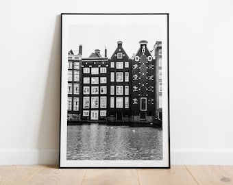 Amsterdam Print - Canal Houses - Black and White Photography Print - Fine Art Photography - Amsterdam Print - Poster - Wall Art - Minimalist