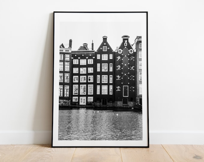 Amsterdam Print - Canal Houses - Black and White Photography Print - Fine Art Photography - Amsterdam Print - Poster - Wall Art - Minimalist
