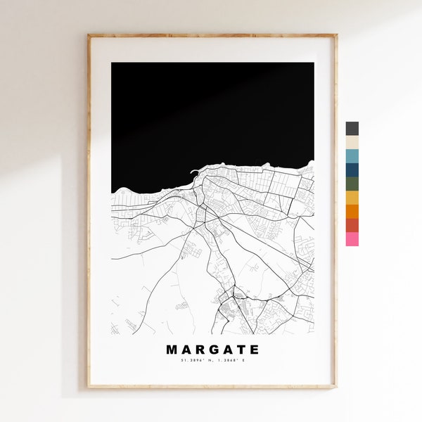 Margate Map Print - Minimalist City Map Poster - Map Wall Art - UK - Margate Print - Margate Poster - Different Colours Available