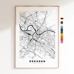 Dresda Impressão de mapa da cidade - Mapa minimalista da cidade - Arte de parede de mapa - Impressões ou impressões emolduradas