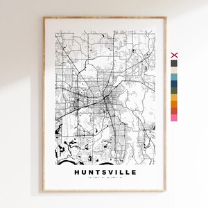 Huntsville Impresión de mapas de la ciudad - impresión de mapas - arte de mapas - impresiones o impresiones enmarcadas - Estados Unidos