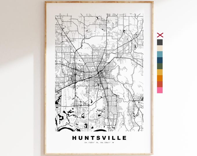 Huntsville Map Print - City Map Poster - Map Art - USA City Maps - Huntsville Print - Huntsville Poster - Minimalist City Map - Alabama