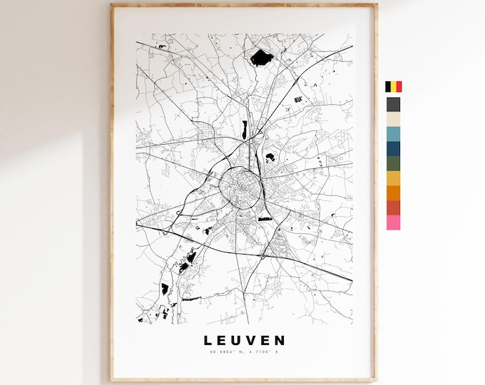 Leuven Map Print - City Map Poster - Map Art - Map Wall Art - Belgium City Maps - Leuven Print - Leuven Poster - Minimalist City Map