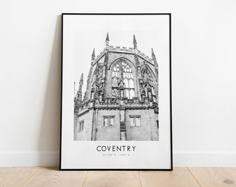 Coventry City Poster Print - Black and White Minimalist City Print - Coordinates - Coventry Poster - Coventry Art Print - Coventry Print