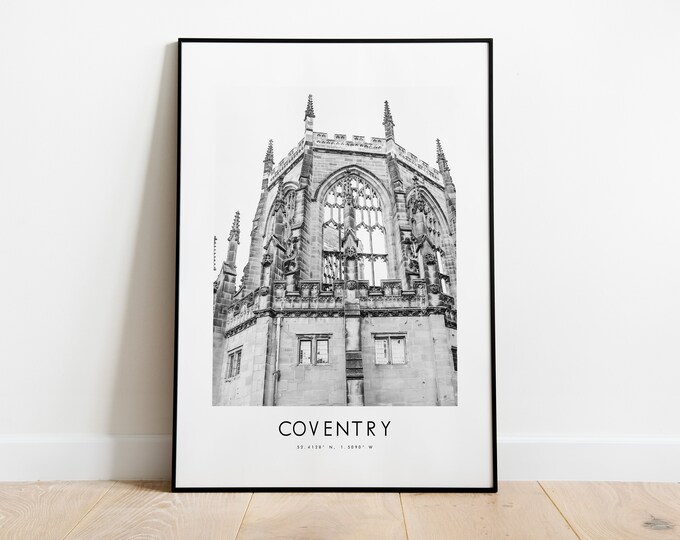 Coventry City Poster Print - Black and White Minimalist City Print - Coordinates - Coventry Poster - Coventry Art Print - Coventry Print