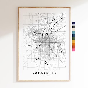 Lafayette Carte de la ville Imprimer - impression de carte - art de la carte - estampes ou impressions encadrées - minimaliste - États-Unis