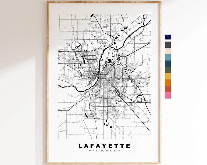 Lafayette Map Print (Indiana) - City Map Poster - Map Art - USA City Maps - Lafayette Print - Poster - Minimalist City Map - Indiana