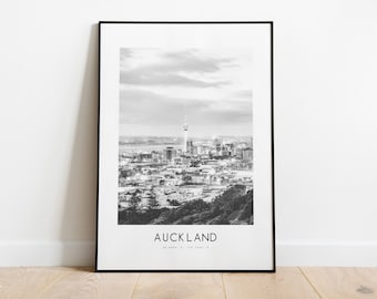 Auckland City Poster Print - Black and White Minimalist City Print - Coordinates - Auckland Poster - Auckland Art Print - New Zealand - Gift