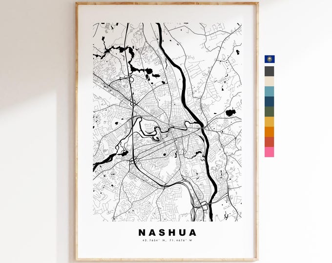 Nashua Map Print - City Map Poster - Map Art - USA City Maps - Nashua Print - Nashua Poster - Minimalist City Map - New Hampshire