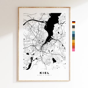 Kiel Impressão de mapa da cidade - Mapa minimalista da cidade - Arte de parede de mapa - Impressões ou impressões emolduradas