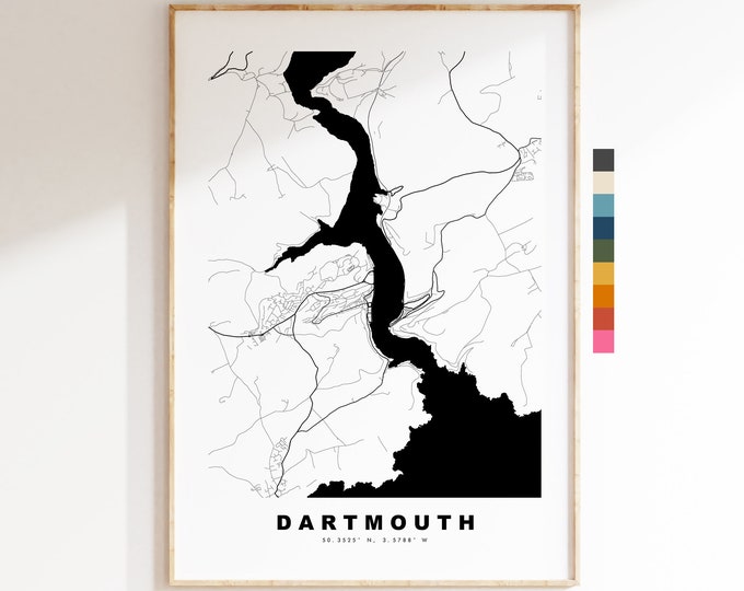 Dartmouth Map Print - Minimalist City Map Poster - Map Wall Art - UK - Dartmouth Print - Dartmouth Poster - Different Colours Available