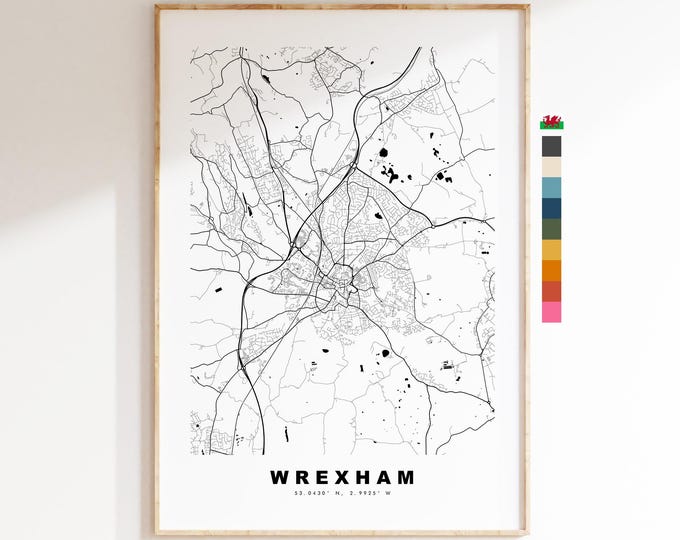 Wrexham Map Print - Minimalist City Map Poster - Map Art - Wales - Wrexham Print - Wrexham Poster - Different Colours Available