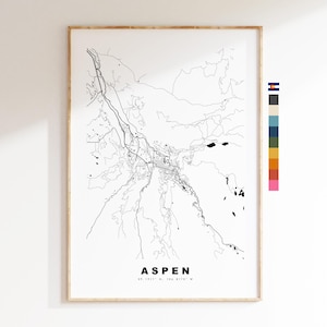 Aspen Impressão de mapa da cidade - impressão de mapa - arte de mapa - impressões ou impressões emolduradas - Estados Unidos
