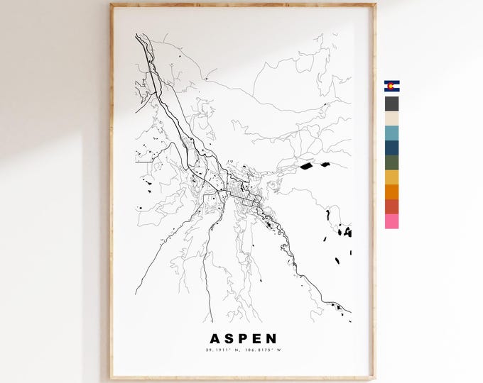Aspen Map Print - City Map Poster - Map Art - USA City Maps - Aspen Print - Aspen Poster - Minimalist City Map - Colorado